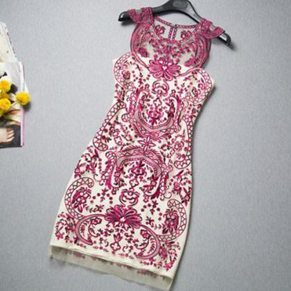 Wemen Lace Sleeveless Flowers Embroidery Sheer..