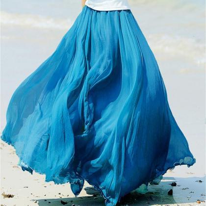 Fashion Blue Bohemia Summer Beach Long Skirts