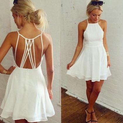 Fashion Halter White Homecoming Dress Short Party..