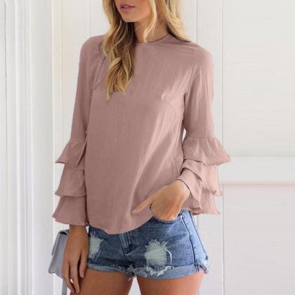 Blouse Women Casual Loose Solid Fold Sleeve