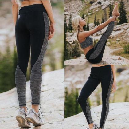 Womens Mesh Gray And Black Patchwork Yoga Sport..