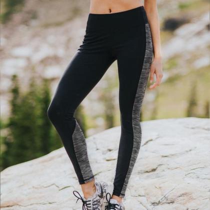 Womens Mesh Gray And Black Patchwork Yoga Sport..