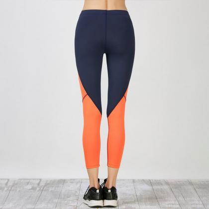 Womens Orange Patchwork Yoga Sport Running..