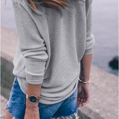 2017 Womens Full Sleeved Knit Solid Loose V-neck..