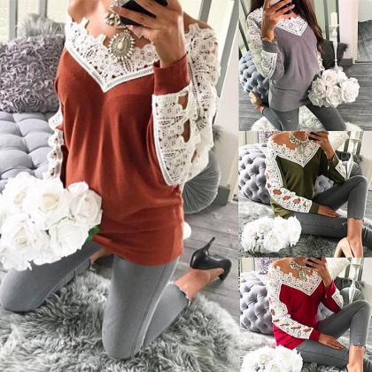 Women's Short Sleeve V-neck Blouses Ladies Summer Casual Lace Patchwork Solid  Loose Tops Chiffon Blouses Clothing