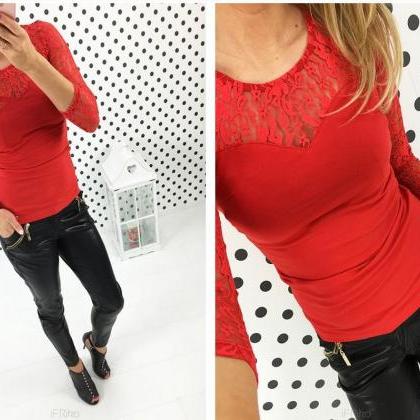 Womens Sexy Lace Collar Long Sleeve Blouse