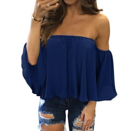 Off Shoulder Strapless Chiffon Long-sleeve Top