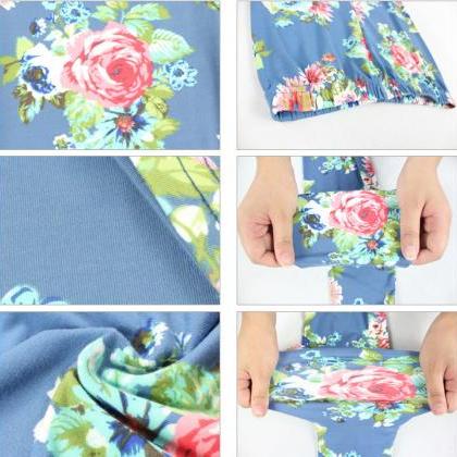 Fashion Blue Floral Print Leggings