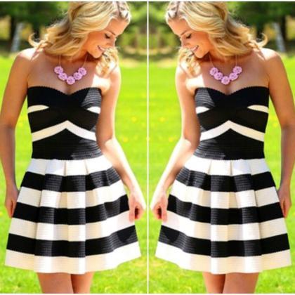 Cute And Sexy Striped Off Shoulder Dress