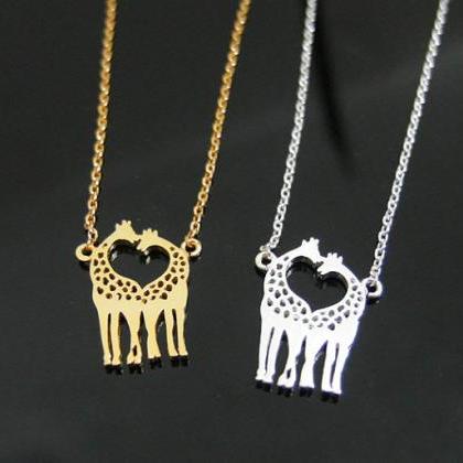 Two Giraffes In Love Necklace Giraffe Couple..