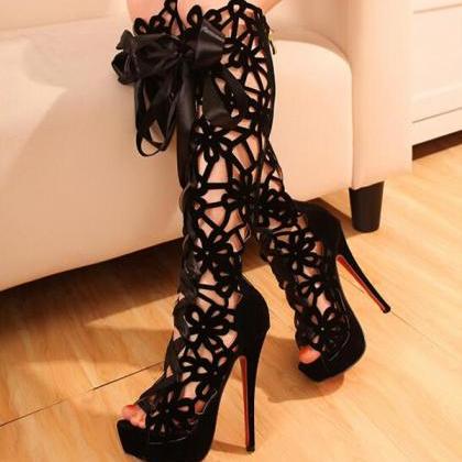 Spring And Summer High-heeled Boots Lace Boots