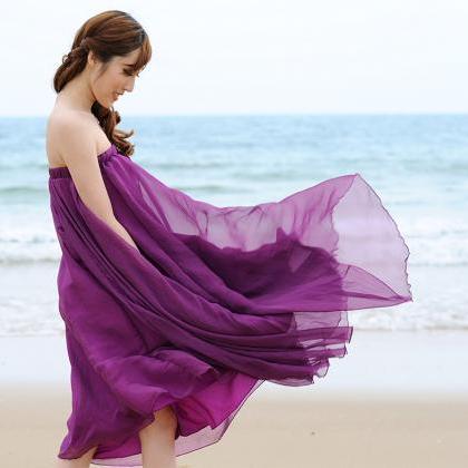 Purple Long Chiffon Skirt Maxi Skirt Ladies Silk..