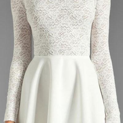White Lace Halter Long Sleeved Dress