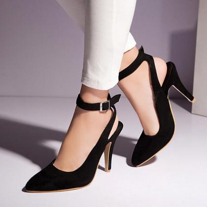 Pure Colour Pointed-toe Ankle Strap Stilettos,..