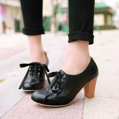 Women'S Punk Pointed Toe Lace Up Platform Block High Heels Ankle Boots Shoes Black