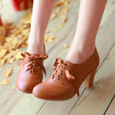 Women'S Punk Pointed Toe Lace Up Platform Block High Heels Ankle Boots Shoes Brown