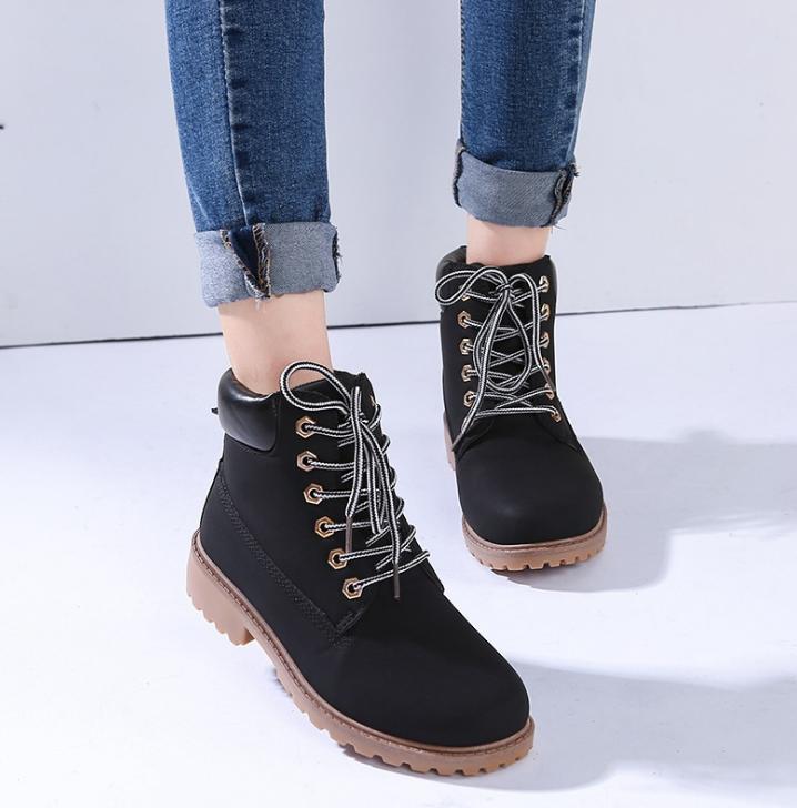 2017 Fashion Women Black Lace Up Martin Boots Ankle Booties