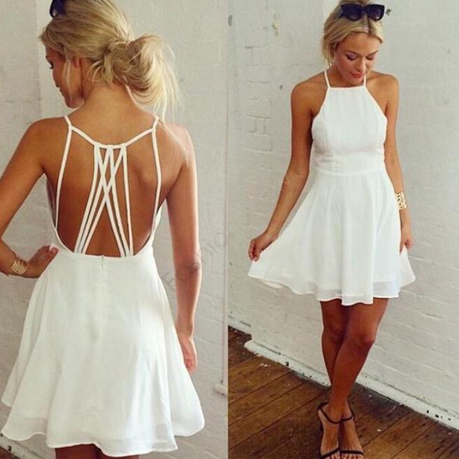 Fashion Halter White Homecoming Dress Short Party Dresses Bridsmaid Dresses