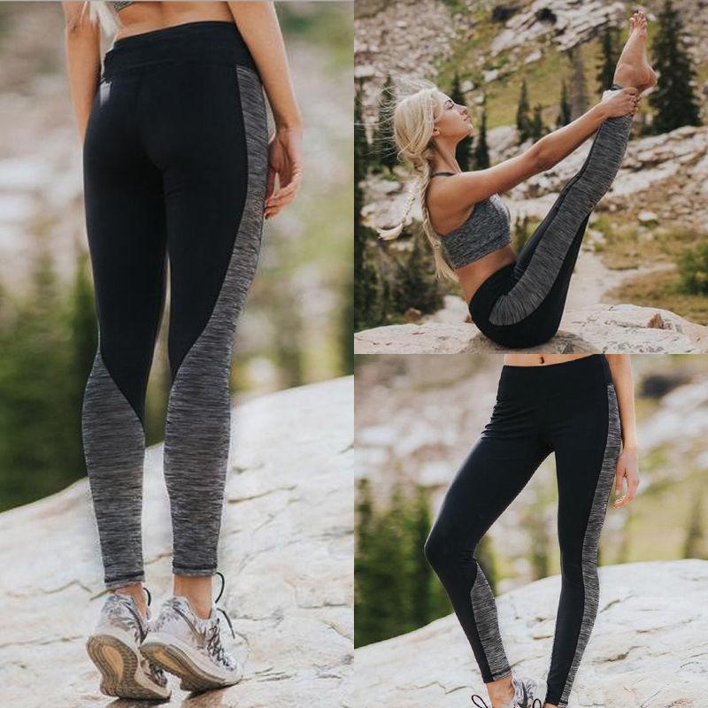 Womens Mesh Gray And Black Patchwork Yoga Sport Running Brethable Pants