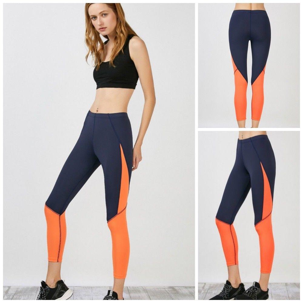 Womens Orange Patchwork Yoga Sport Running Brethable Pants