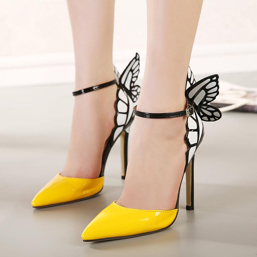2018 Women Colorful Butterfly Pointed Toe Wedding High Heels Pumps