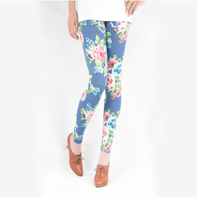 Fashion Blue Floral Print Leggings