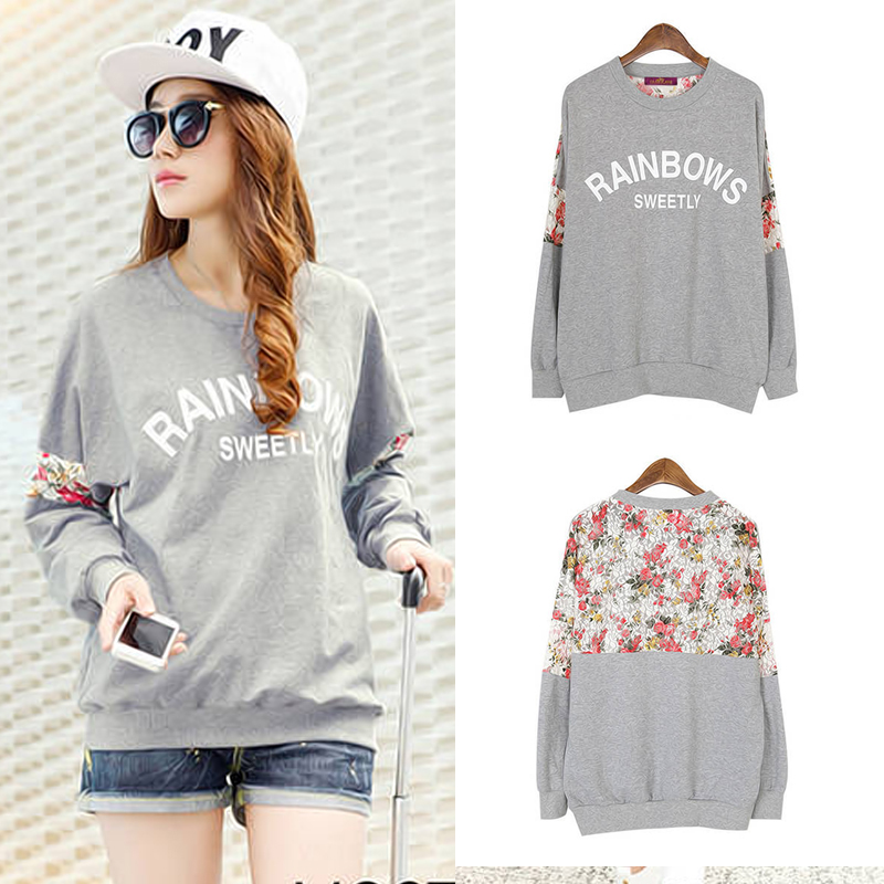 Fashion Lace Flower Gray Sleeved Sweater&shirt