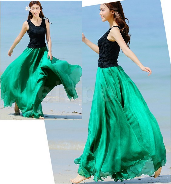 Emerald Green Long Chiffon Skirt Maxi Skirt Ladies Silk Chiffon Dress Plus Sizes Sundress Beach Skirt Yk0e4fxrkdn86fym4ffry