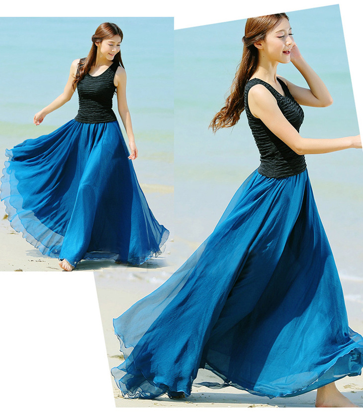 Peacock Blue Long Chiffon Skirt Maxi Skirt Ladies Silk Chiffon Dress Plus Sizes Sundress Beach Skirt Oversize Hgon6c37eclk8kij3mnq7