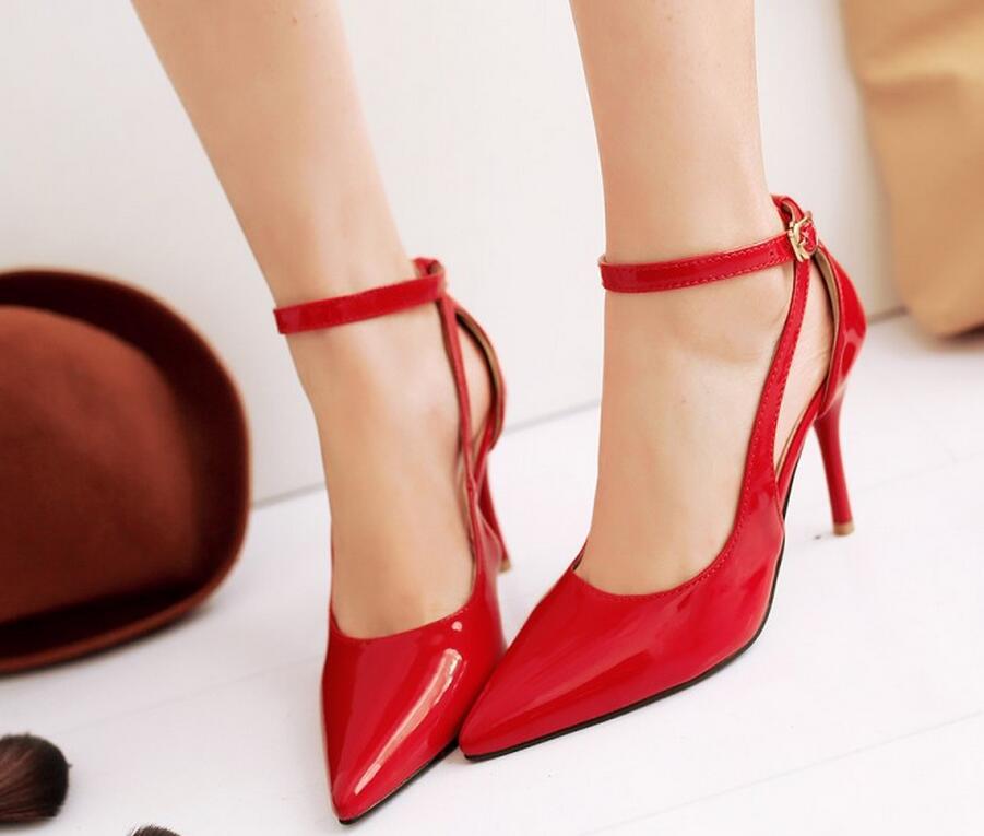 Patent Leather Pointed-toe Ankle Strap High Heel Stilettos