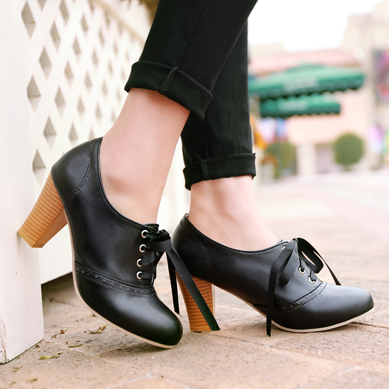 Women's Punk Pointed Toe Lace Up Platform Block High Heels Ankle Boots